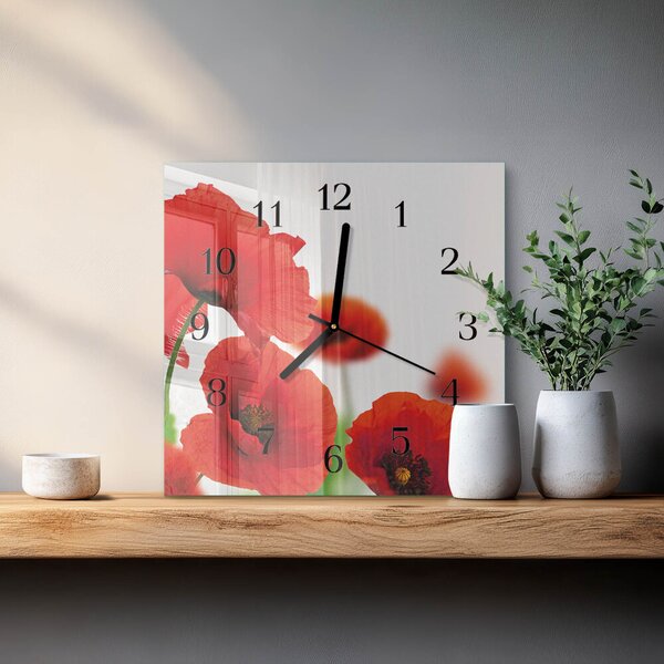 Skleněné hodiny na stěnu Vlčí máky zskc-30x30-00173408