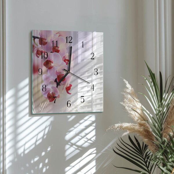 Skleněné hodiny na stěnu Orchidej zskc-30x30-00173404
