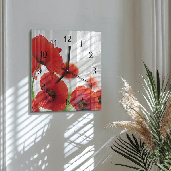 Skleněné hodiny na stěnu Vlčí máky zskc-30x30-00173408