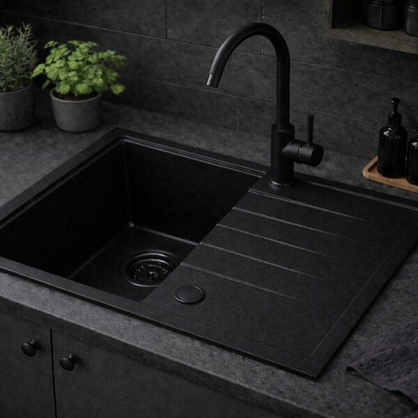 Ruvetti Axel granitový dřez 68x49.5 cm černá 3001AX_FB140_W
