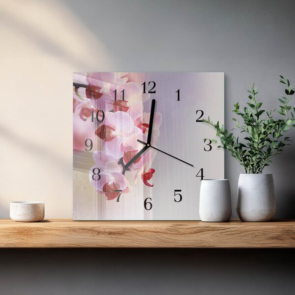 Skleněné hodiny na stěnu Orchidej zskc-30x30-00173404