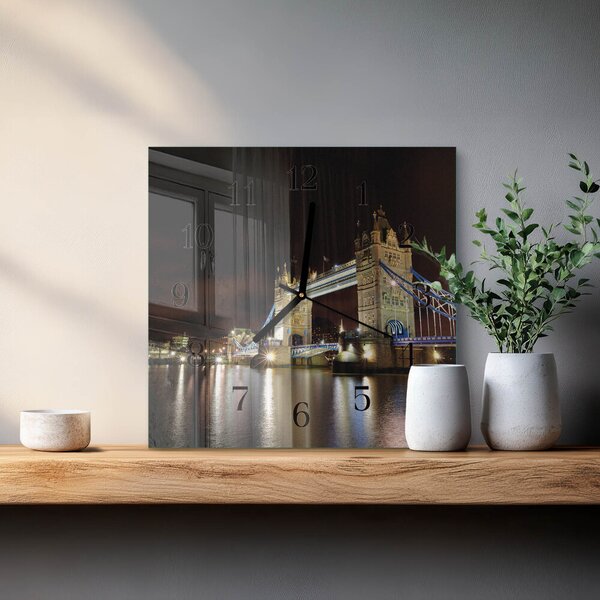 Skleněné hodiny na stěnu Londýnský most zskc-30x30-00173416