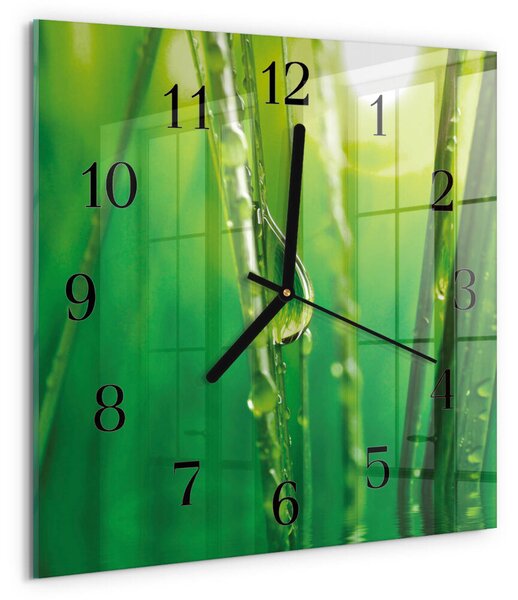 Skleněné hodiny na stěnu Kapky trávy zskc-30x30-00173433