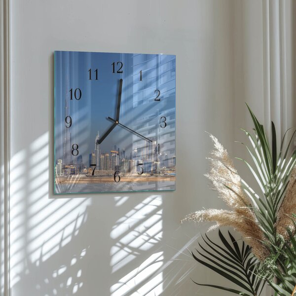 Skleněné hodiny na stěnu Dubajský horizont zskc-30x30-00173447