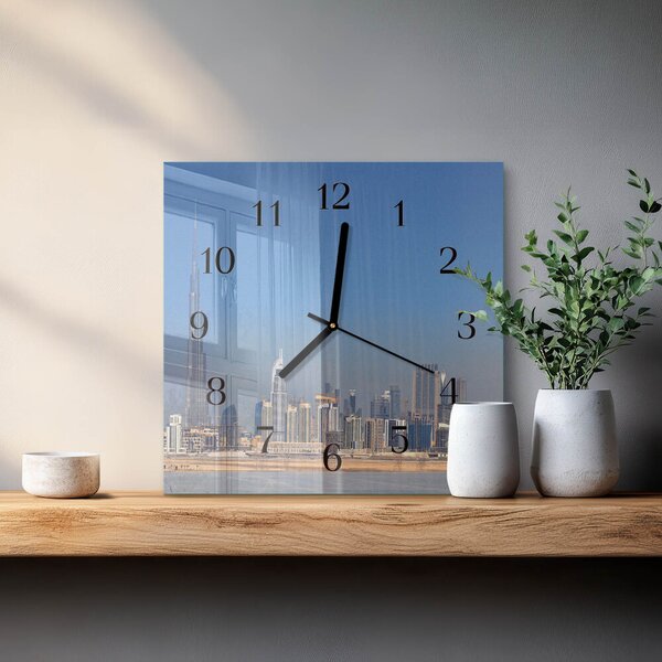 Skleněné hodiny na stěnu Dubajský horizont zskc-30x30-00173447