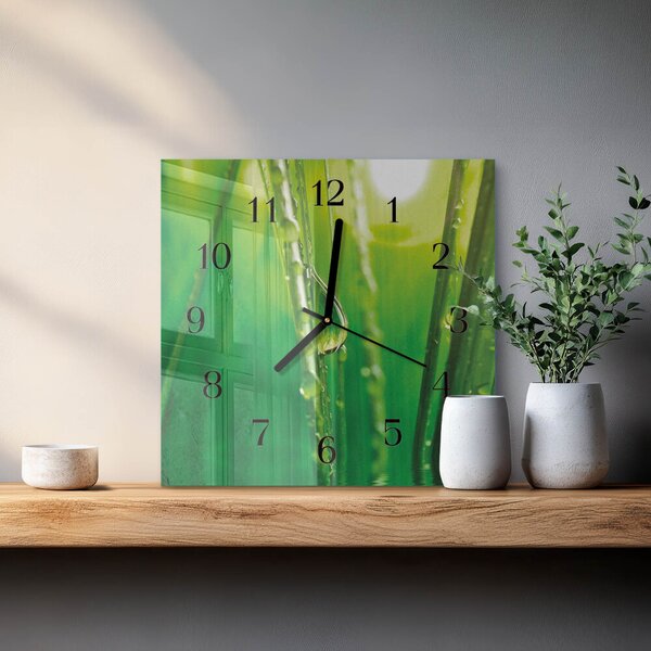 Skleněné hodiny na stěnu Kapky trávy zskc-30x30-00173433