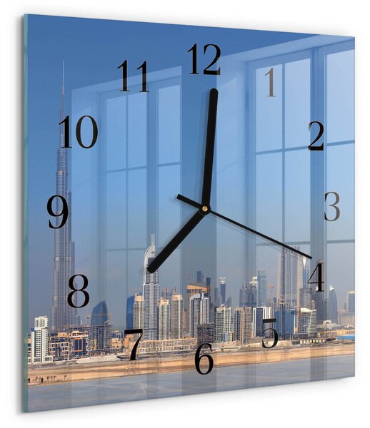 Skleněné hodiny na stěnu Dubajský horizont zskc-30x30-00173447