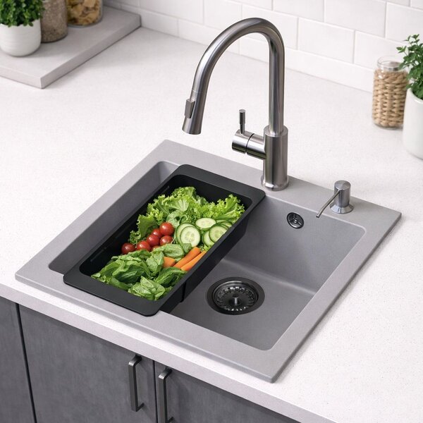 Ruvetti Frigo dřez s baterií a příslušenstvím šedá/ocel LP_3200-FR4945GR_W