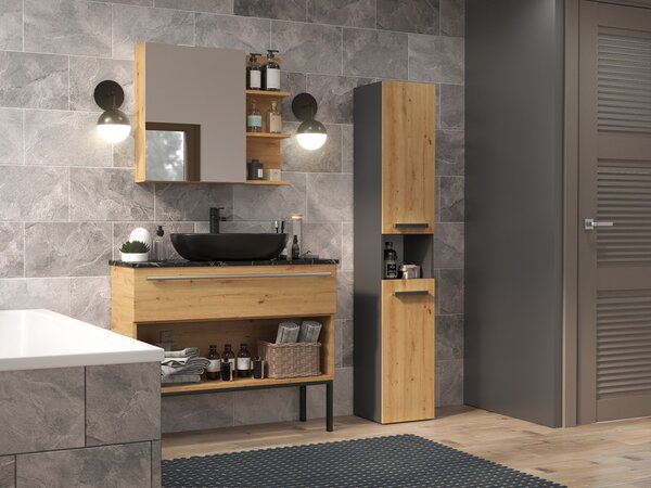 TP Living Koupelnová skříňka s košem na prádlo NEL III antracit/dub artisan