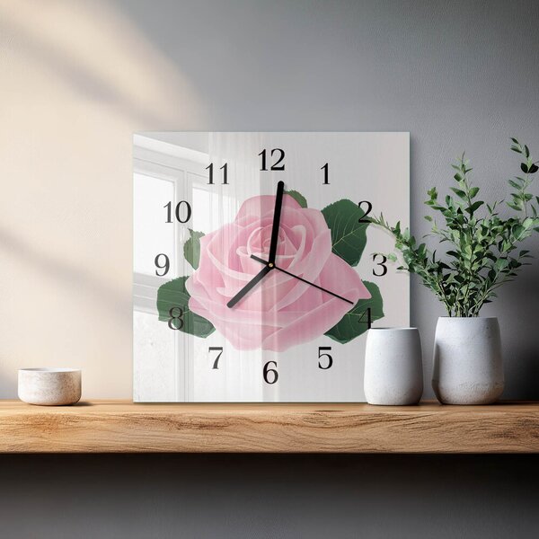 Skleněné hodiny na stěnu Růže zskc-30x30-00173556