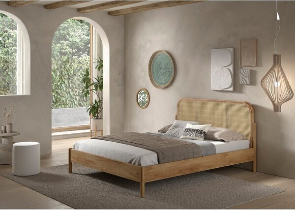 Dvoulůžková postel z dubového dřeva bez roštu 160x200 cm v přírodní barvě Olive Rotan – Vipack