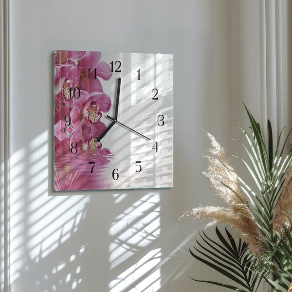 Skleněné hodiny na stěnu Orchidej zskc-30x30-00173557