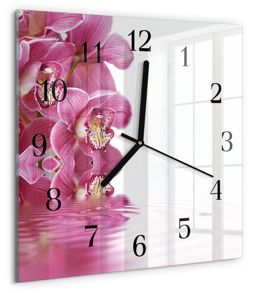 Skleněné hodiny na stěnu Orchidej zskc-30x30-00173557