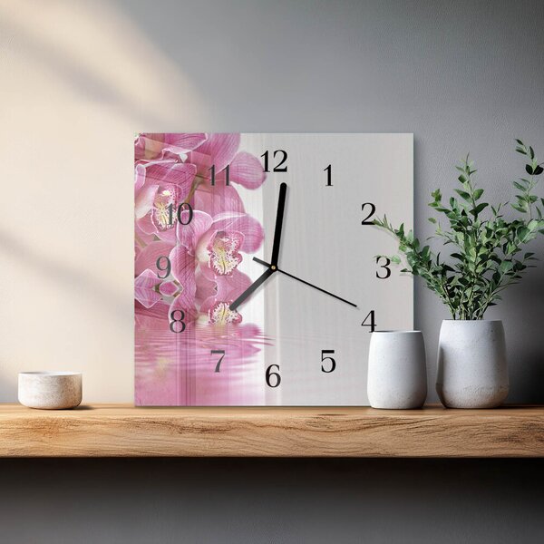 Skleněné hodiny na stěnu Orchidej zskc-30x30-00173557