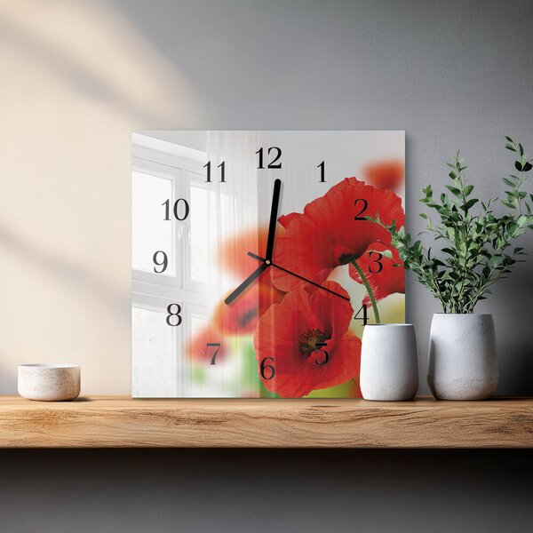 Skleněné hodiny na stěnu Vlčí máky zskc-30x30-00173596