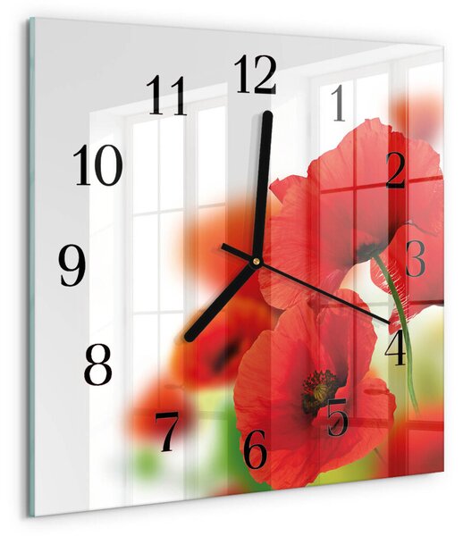 Skleněné hodiny na stěnu Vlčí máky zskc-30x30-00173596