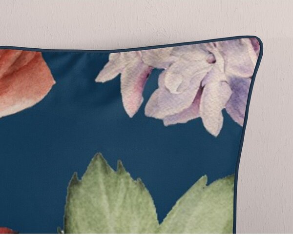Tmavě modré povlečení na jednolůžko/prodloužené z bavlněného saténu 140x220 cm Fiori – Descanso
