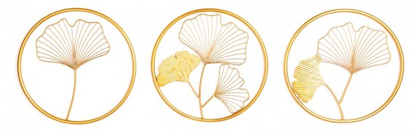 3 dílný set zlatých nástěnných dekorací Ginkgo