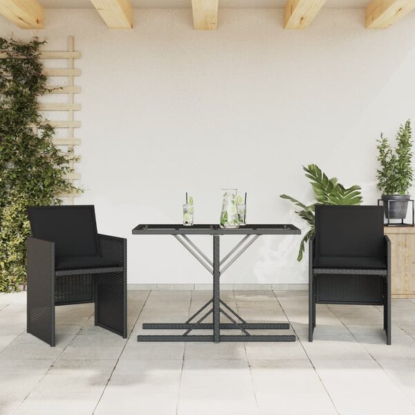 3dílný bistro set s poduškami černý polyratan