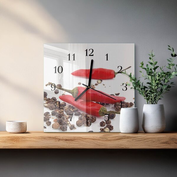 Skleněné hodiny na stěnu Chilli papričky zskc-30x30-00173643