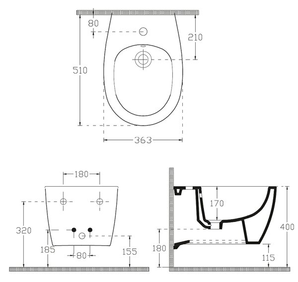 Isvea Isvea, SENTIMENTI bidet závěsný 36x51 cm, 10AR41010SV