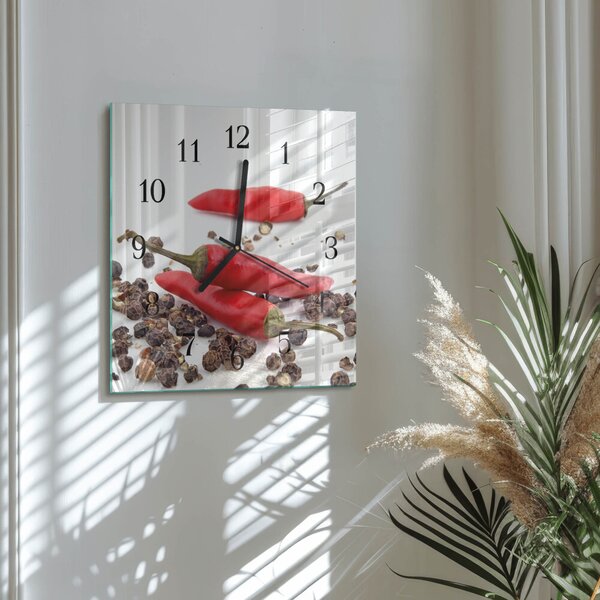 Skleněné hodiny na stěnu Chilli papričky zskc-30x30-00173643