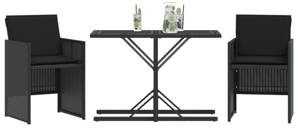 3dílný bistro set s poduškami černý polyratan
