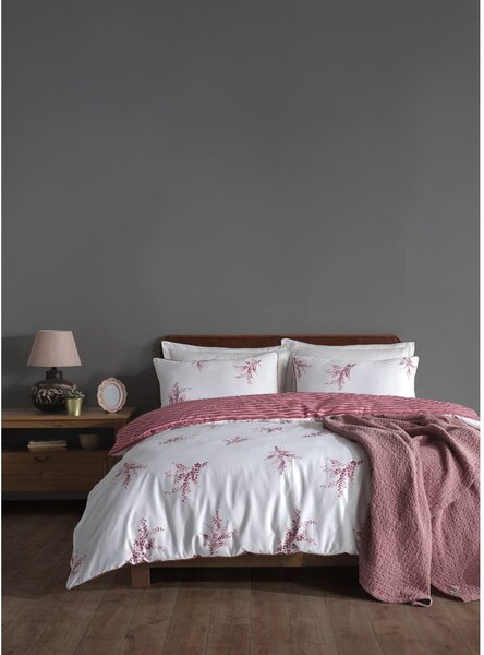 Bílé/růžové povlečení na dvoulůžko/prodloužené z bavlny Renforcé 240x220 cm Breeze Floral – Mila Home Luxury