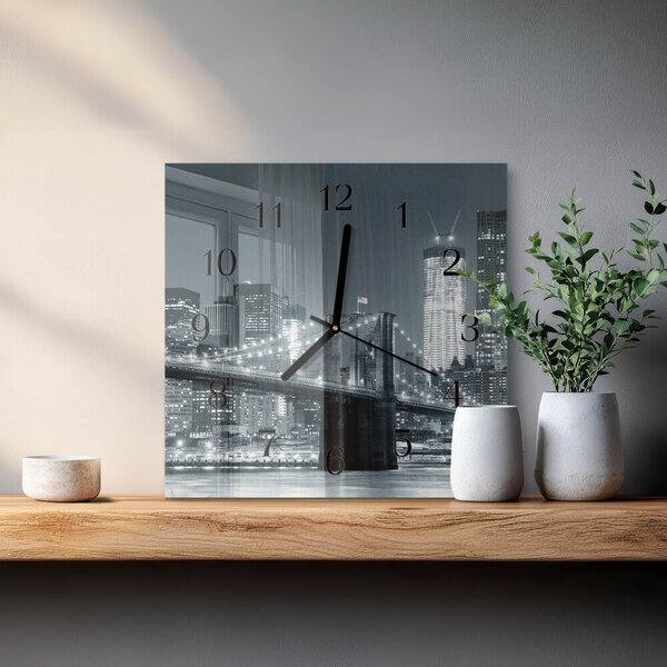 Skleněné hodiny na stěnu Horizontální most zskc-30x30-00173669