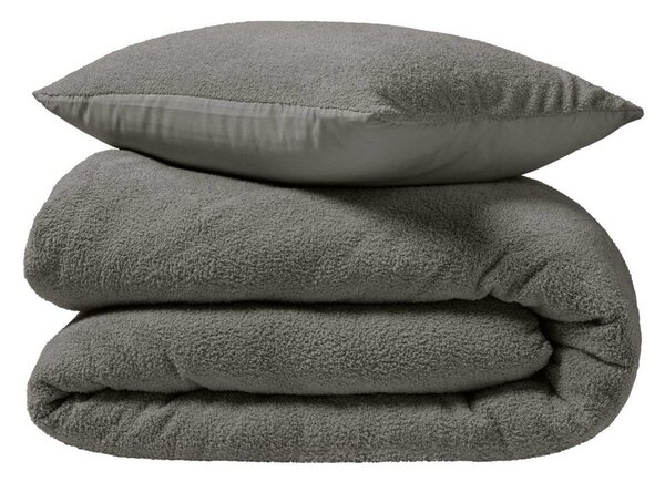 Antracitové povlečení na dvoulůžko/prodloužené z mikroplyše 240x220 cm Helena – douceur d'intérieur