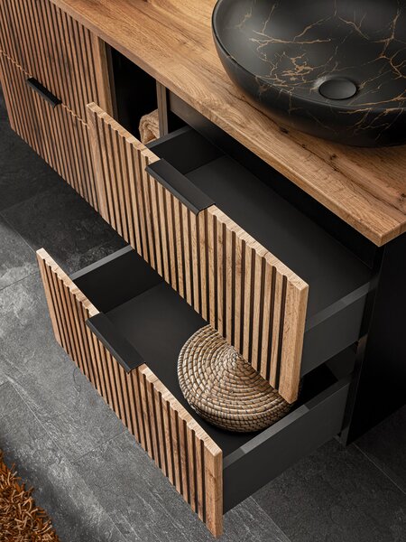 Comad Xilo skříňka 60x46x57 cm pod umyvadlo závěsná černá-dub XILO BLACK WOTAN 82-60-D-2S