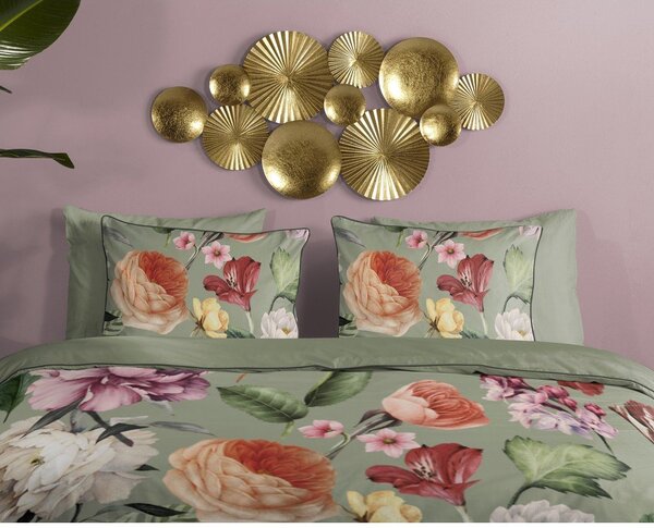 Zelené povlečení na dvoulůžko/prodloužené z bavlněného saténu 200x220 cm Fiori – Descanso