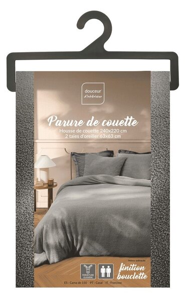 Antracitové povlečení na dvoulůžko/prodloužené z mikroplyše 240x220 cm Helena – douceur d'intérieur