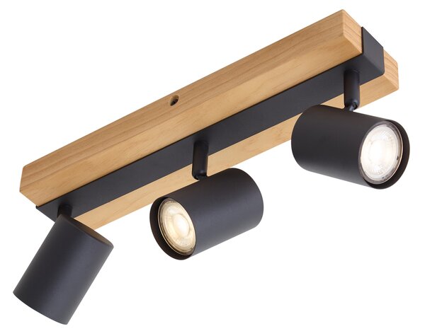 Stropní lampa černá se dřevem 3-světlo nastavitelná obdélníková - Jeana