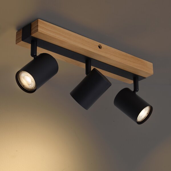 Stropní lampa černá se dřevem 3-světlo nastavitelná obdélníková - Jeana