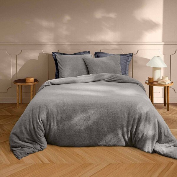 Antracitové povlečení na dvoulůžko/prodloužené z mikroplyše 240x220 cm Helena – douceur d'intérieur