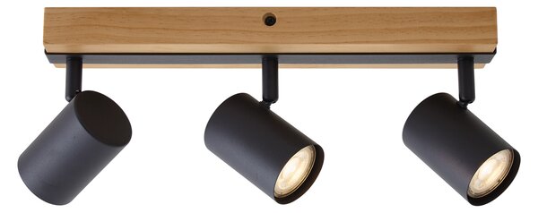 Stropní lampa černá se dřevem 3-světlo nastavitelná obdélníková - Jeana