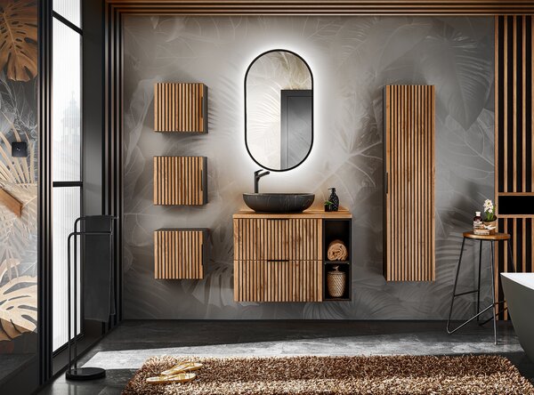 Comad Xilo skříňka 80x46x57 cm pod umyvadlo závěsná černá-dub XILO BLACK WOTAN 82-80-D-2S