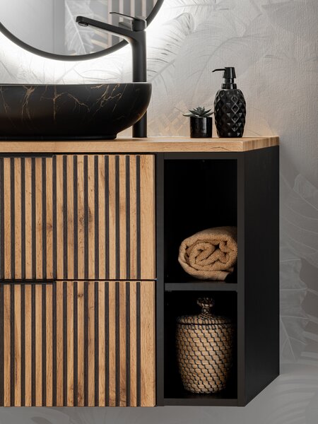Comad Xilo skříňka 80x46x57 cm pod umyvadlo závěsná černá-dub XILO BLACK WOTAN 82-80-D-2S