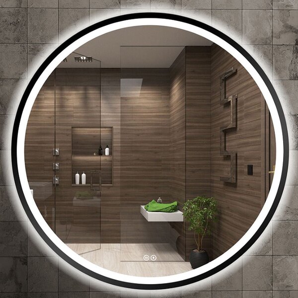 Venti Orion Black zrcadlo 80x80 cm kulatý s osvětlením s vyhřívací podložkou černá 5905951180298