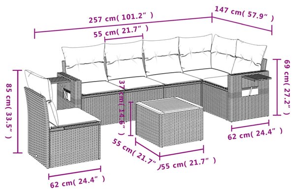 7dílná zahradní sedací souprava a podušky mix béžové polyratan
