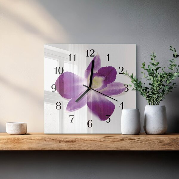 Skleněné hodiny na stěnu Květina orchideje zskc-30x30-00173701
