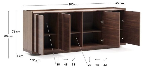 Hnědá komoda v dekoru ořechu 200x80x45 cm Onix – Kave Home