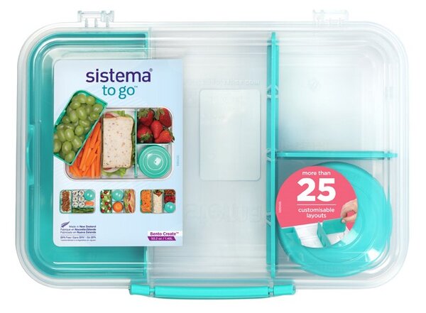 Sistema Dělený svačinový box To Go Bento Create s nádobou na jogurt a miskou 1,48 l, zelená
