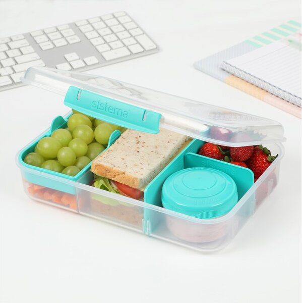 Sistema Dělený svačinový box To Go Bento Create s nádobou na jogurt a miskou 1,48 l, zelená