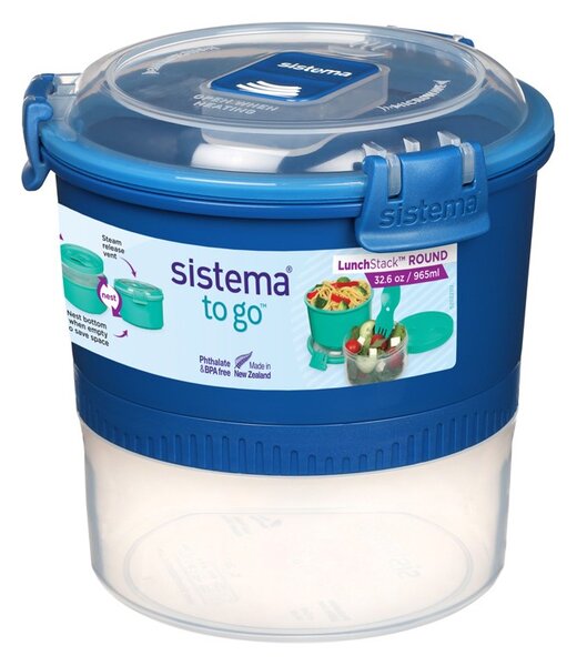 Sistema Obědový box s vodotěsnou miskou a vidličkou To Go LunchStack Round 965 ml, modrá