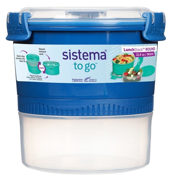 Sistema Obědový box s vodotěsnou miskou a vidličkou To Go LunchStack Round 965 ml, modrá