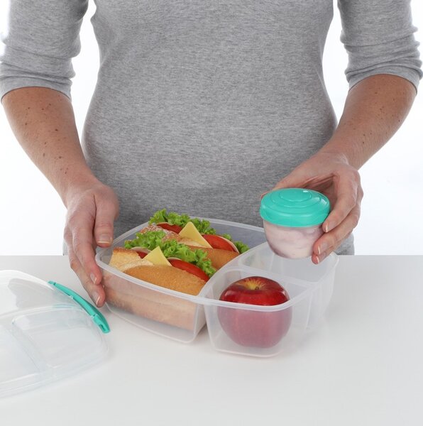 Sistema Dělený svačinový box To Go Triple Split s nádobou na jogurt 2 l, zelená