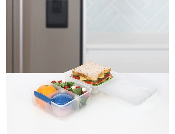 Sistema Dělený svačinový box To Go Lunch Cube Max s nádobou na jogurt s dvojitým víčkem 2 l, modrá