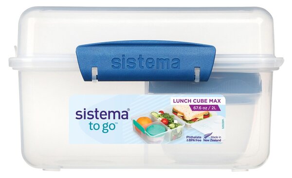 Sistema Dělený svačinový box To Go Lunch Cube Max s nádobou na jogurt s dvojitým víčkem 2 l, modrá